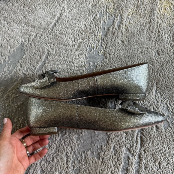 Talbots pointy toe ballet flats Edison bow silver sparkly leather 8.5 - Picture 10 of 12